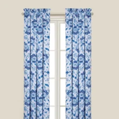 C&F Home Sasha Blue Water Color Floral Cotton Drapery Single Panel Window Curtain Decor