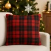C&F Home Red & Black Plaid Christmas Cotton Blend Accent Throw Pillow 18" X 18"