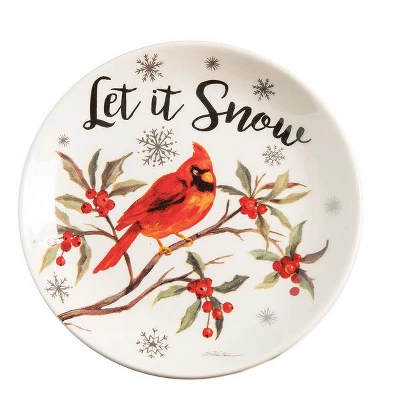 C&F Home 6" X 6" Holiday Sentiment Dolomite Round Dessert Plates Featuring Red Cardinals On Tree Branches Set Of 4 4 C&F Home 6" X 6" Holiday Sentiment Dolomite Round Dessert Plates Featuring Red Cardinals On Tree Branches Set Of 4 - Image 2