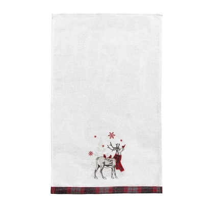 C&F Home 27" X 18" Frosty Deer White Deer Wearing Red & Black Plaid Scarf Christmas Holiday Embellished Flour Sack Kitchen Dish Towel 6 C&F Home 27" X 18" Frosty Deer White Deer Wearing Red & Black Plaid Scarf Christmas Holiday Embellished Flour Sack Kitchen Dish Towel - Image 4