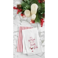 C&F Home "It's 5 O'clock At The North Pole" Martini Drinking Holiday Christmas Embroidered Flour Sack Kitchen Towel