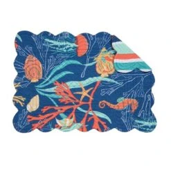 C&F Home Bimini Island Coastal Sea Life Cotton Quilted Reversible Placemats Set Of 6, 13" X 19"