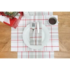 C&F Home Sentiment Red White And Gray Plaid Woven Table Runner 13" X 72"