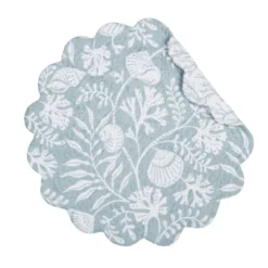 C&F Home Seafoam Reef Scalloped Round Placemats Set Of 6 Nautical Design Coral, 17"