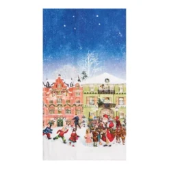 C&F Home Vintage Houses With Santa Printed Flour Sack Cloth Christmas XMAS Kitchen Towel