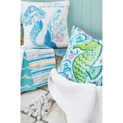 C&F Home Mermaid Garden Seahorse Indoor/Outdoor Throw Pillow, 18" X 18"