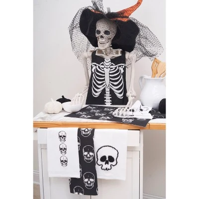C&F Home Skully Black & White Halloween Dishtowel Set Of 2 4 C&F Home Skully Black & White Halloween Dishtowel Set Of 2 - Image 2