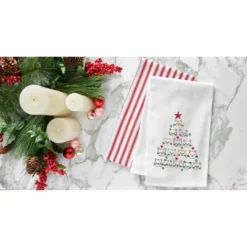 C&F Home Cat Face Christmas Tree Christmas Holiday Machine Washable Cotton Flour Sack Kitchen Towel Decor Decoration 27L X 18W In.