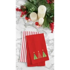 C&F Home 27" X 18" Three Christmas Trees Embroidered Cotton Waffle Weave Kitchen Dishtowel