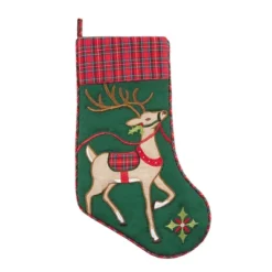 C&F Home 20" Reindeer Wonderland Quilted With Plaid Cuff Hanging Large Christmas Stocking