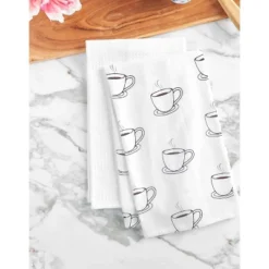 C&F Home Coffee Cups Embroidered Cotton Flour Sack Kitchen Towel