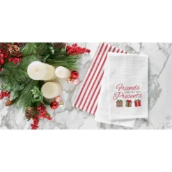 C&F Home 27" X 18" Trio Wrapped Christmas Presents "Friends Are The Best Presents" Embroidered Cotton Waffle Weave Kitchen Dishtowel