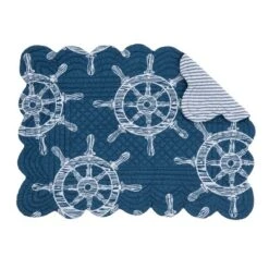 C&F Home Maritime Ship's Wheel Quilted 100% Cotton Placemats Set Of 6, 13" X 19"