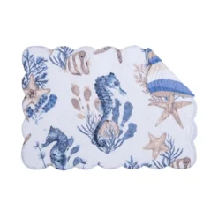 C&F Home Seahorse Sands Reversible Machine Washable Scallop Quilt Placemats Set Of 6