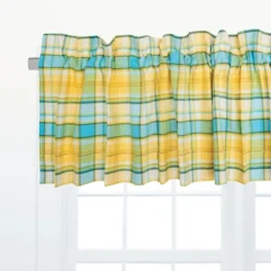 C&F Home Citrus Mist Plaid Cotton Yellow Valance Window Treatment Set Of 2
