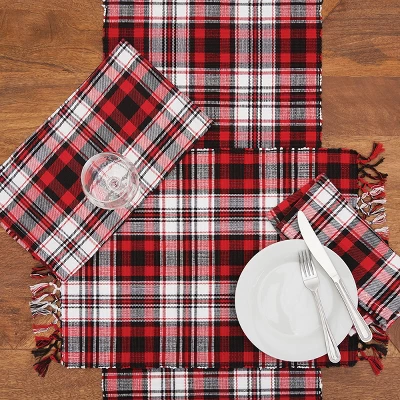 C&F Home Fireside Classic Red & Black Plaid 100% Cotton Set Of 6 Placemats 13" X 19" 3 C&F Home Fireside Classic Red & Black Plaid 100% Cotton Set Of 6 Placemats 13" X 19"