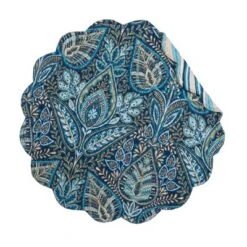 C&F Home Bailey Blue Reversible Machine Washable Round Scallop Quilt Placemats Set Of 6