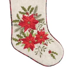 C&F Home 20" Merry Poinsettia Christmas Hanging Large Stocking With Plaid Cuff