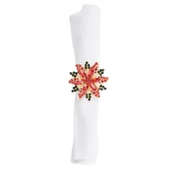 C&F Home Poinsettia Napkin Ring Set Of 4