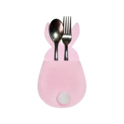 C&F Home Pink Easter Bunny Rabbit Felt Silverware Serving Napkin Holder Sleeves Set Of 6