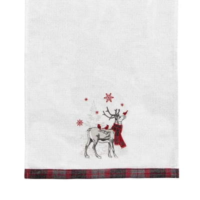 C&F Home 27" X 18" Frosty Deer White Deer Wearing Red & Black Plaid Scarf Christmas Holiday Embellished Flour Sack Kitchen Dish Towel 3 C&F Home 27" X 18" Frosty Deer White Deer Wearing Red & Black Plaid Scarf Christmas Holiday Embellished Flour Sack Kitchen Dish Towel