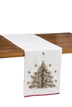 C&F Home Christmas Holiday Embroidered Christmas Tree On White Background Cotton Table Runner 14" X 72"