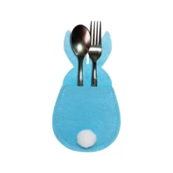 C&F Home Aqua Easter Bunny Rabbit Felt Silverware Serving Napkin Holder Sleeves Set Of 6