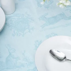 C&F Home Bunny Rabbit Blue Jacquard Easter Tablecloth Topper 54" X 54"