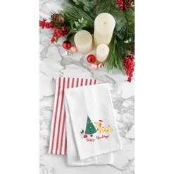 C&F Home Christmas "Happy Howlidays" Dog With Christmas Tree Cotton Embroidered Waffle Weave Kitchen Dish Towel