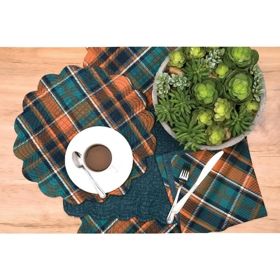 C&F Home Troy Orange & Green Plaid Round 100% Cotton Set Of 6 Placemats 17" 4 C&F Home Troy Orange & Green Plaid Round 100% Cotton Set Of 6 Placemats 17" - Image 2