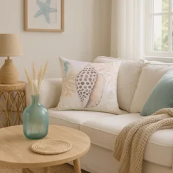 C&F Home Brown Conch Shell W/ Seahorse & Coral Indoor/Outdoor Throw Pillow, 18" X 18"